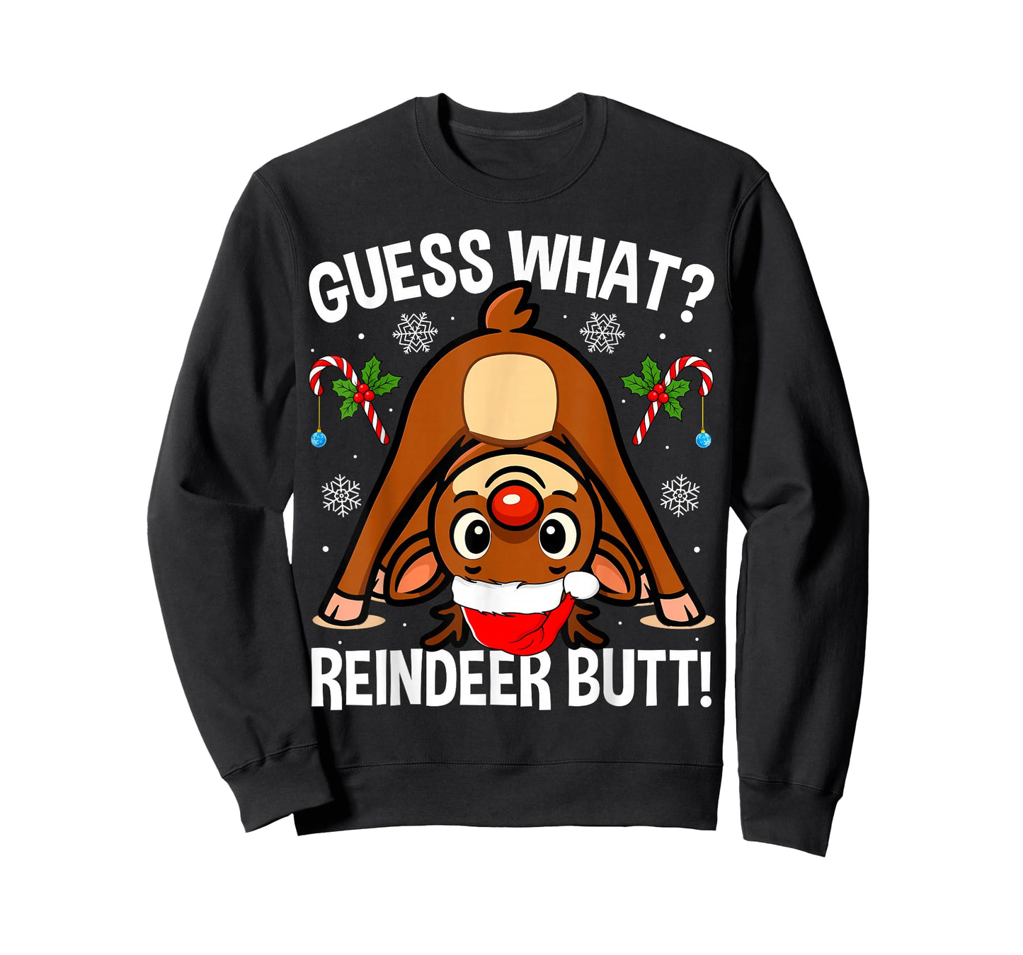 Guess What Reindeer Butt Xmas Santa Funny Christmas Reindeer T-Shirt