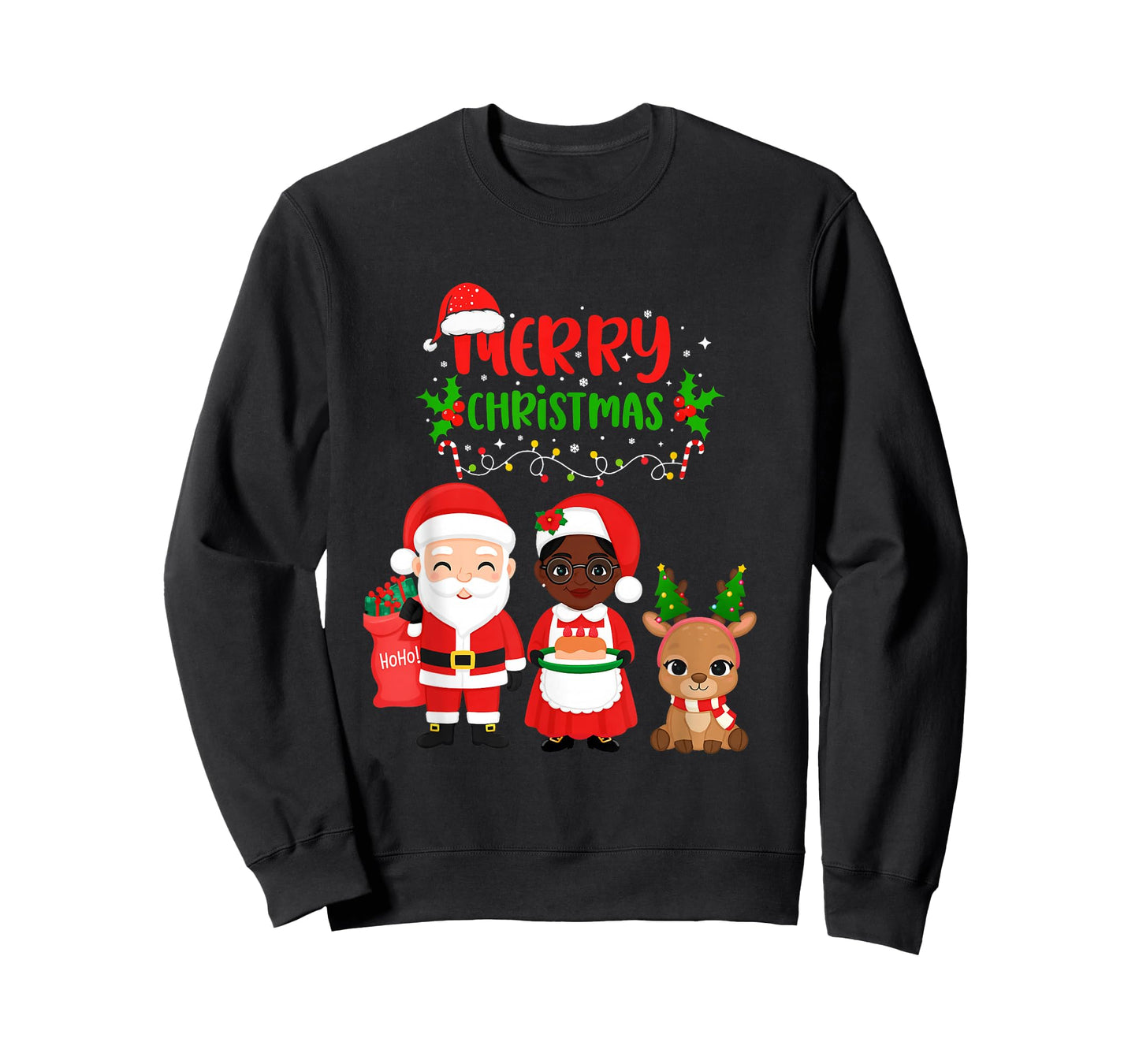 Cute Santa & Melanin Mrs Claus Interracial Family Christmas T-Shirt