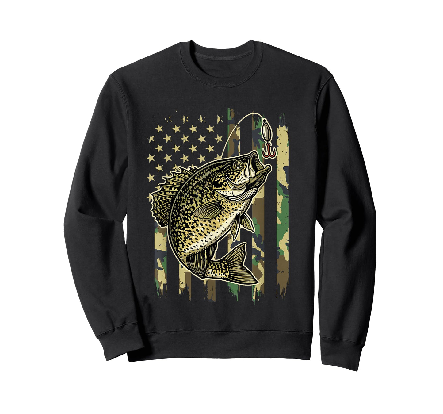 Vintage Crappie Fishing Camo American Flag Fisherman T-Shirt