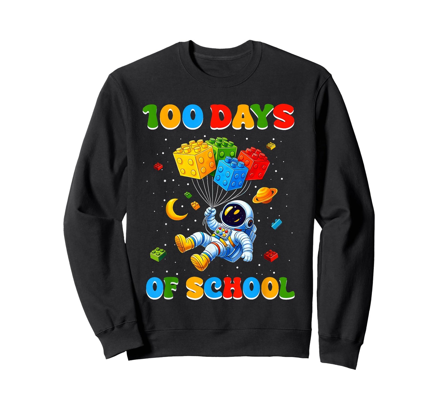 100 Days of School Space Astronaut Building Blocks Boys Kids T-Shirt