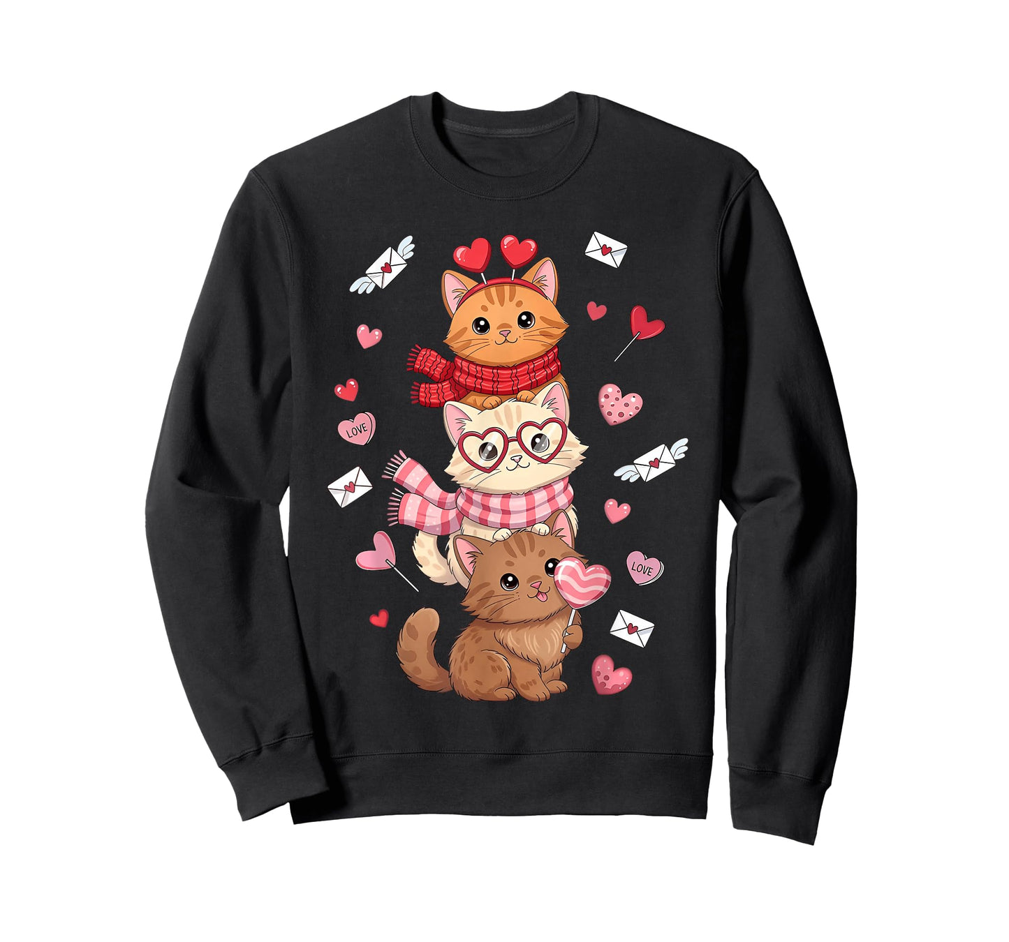 Valentine Cute Cats Lover Hearts Love Letters Girls Kids T-Shirt