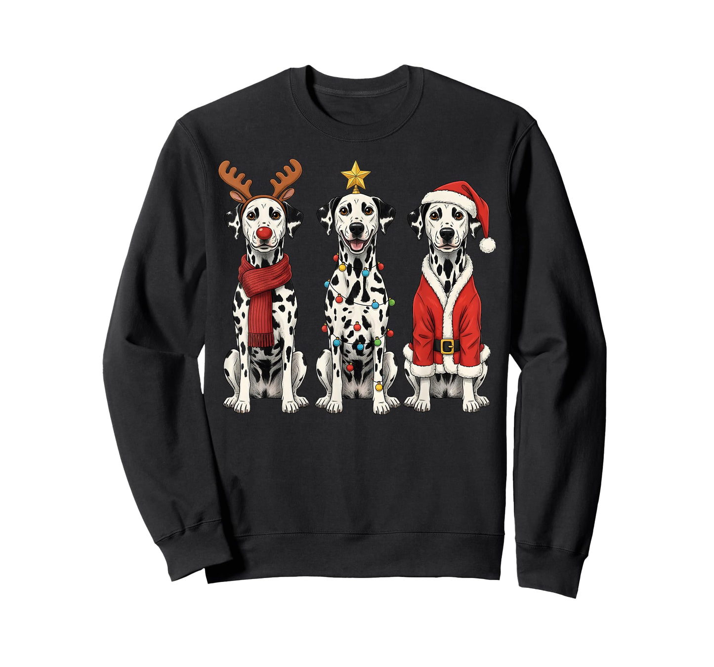 Retro Christmas Dalmatian Santa Reindeer Dog Lover T-Shirt