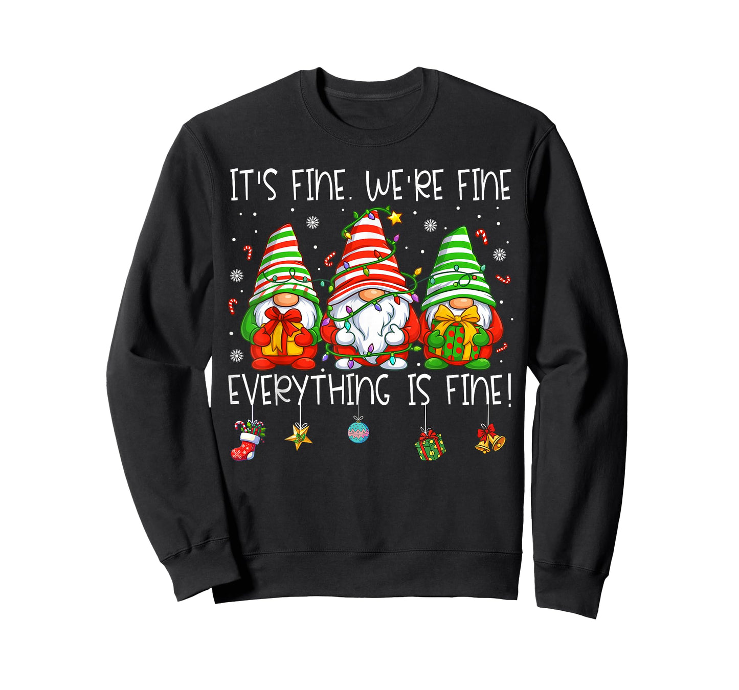 Teacher It's Fine We're Fine Everything is Fine Gnome Xmas T-Shirt
