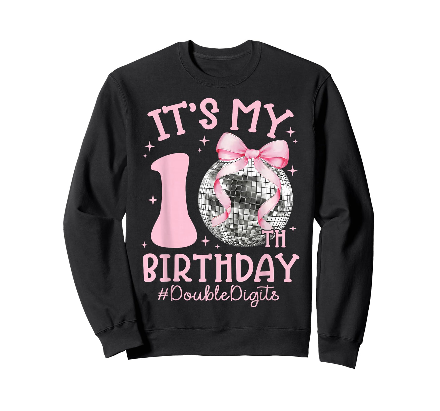 It's My 10th Birthday Girl Double Digits Bow Disco Ball T-Shirt