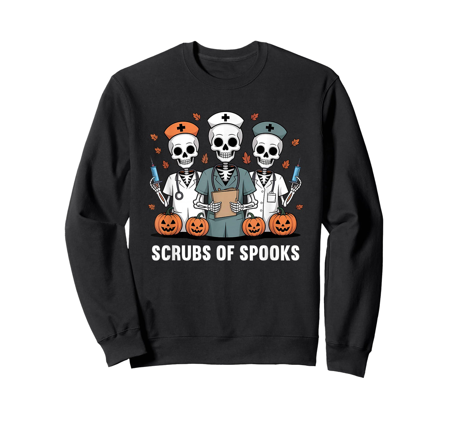 Scrubs of Spooks Funny Halloween Nurse Healthcare Workers T-Shirt
