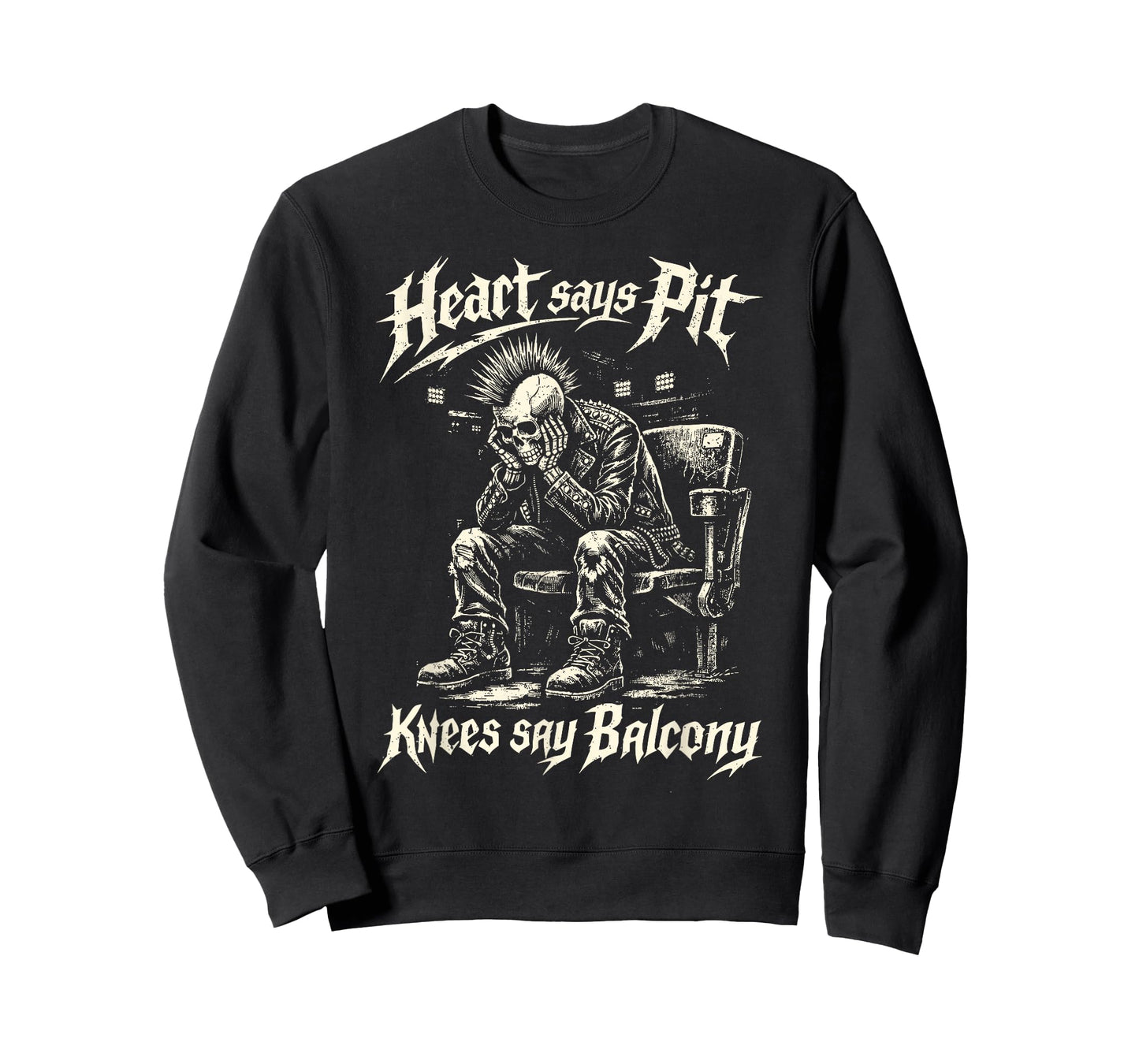 Heart Says Pit Knees Say Balcony Old Metal Rock Fan Mosh Pit T-Shirt