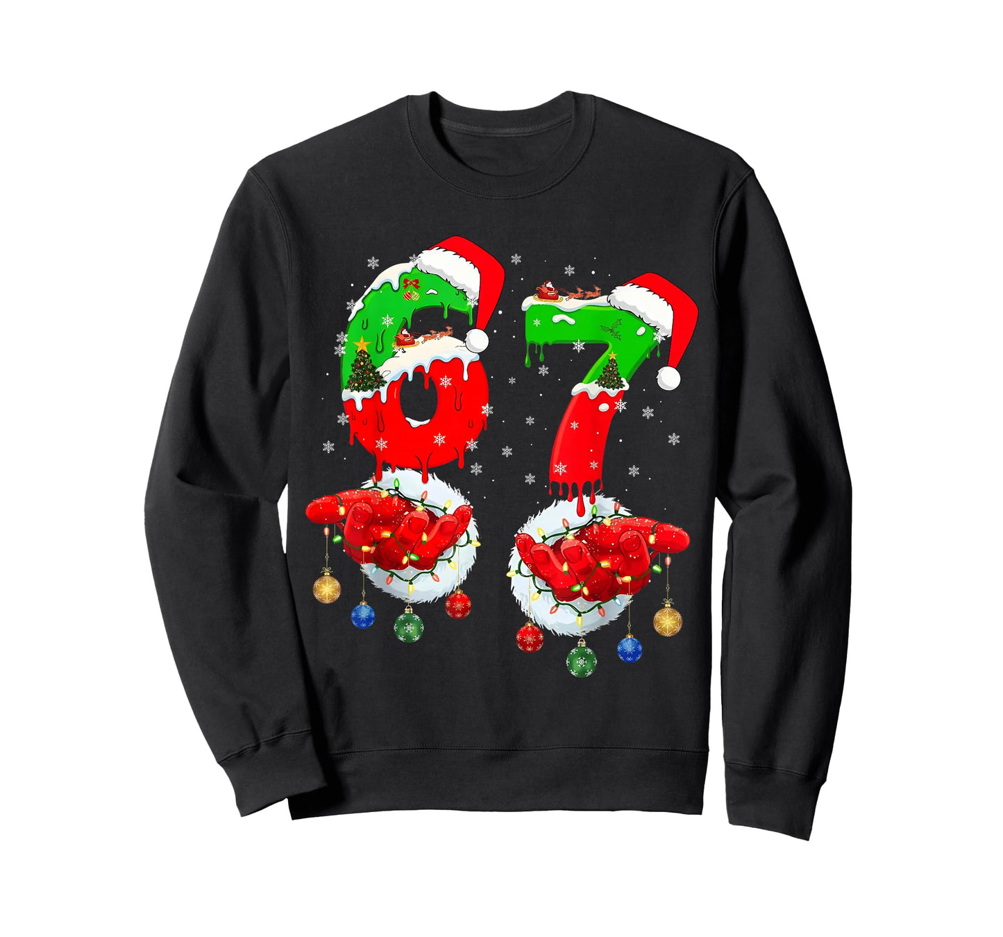 Funny Six Seven 67 Meme 6 7 Christmas Santa Hand Boys Teens T-Shirt
