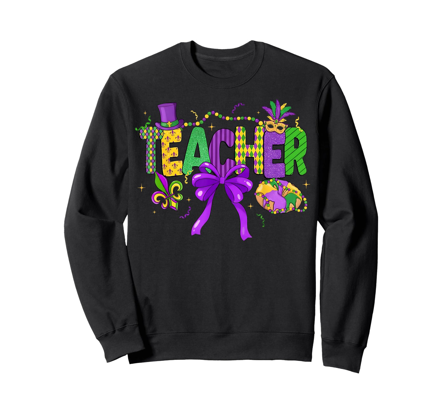Mardi Gras Coquette Bow Masked King Cake Teacher Girl Women T-Shirt