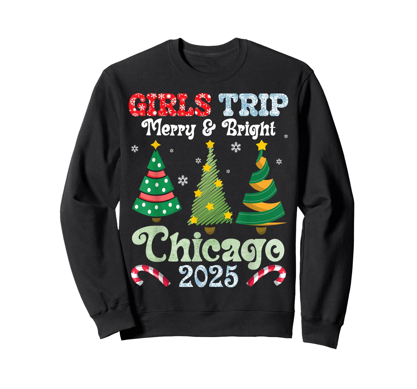 Girls Trip Merry Bright Christmas in Chicago Vacation 2025 T-Shirt