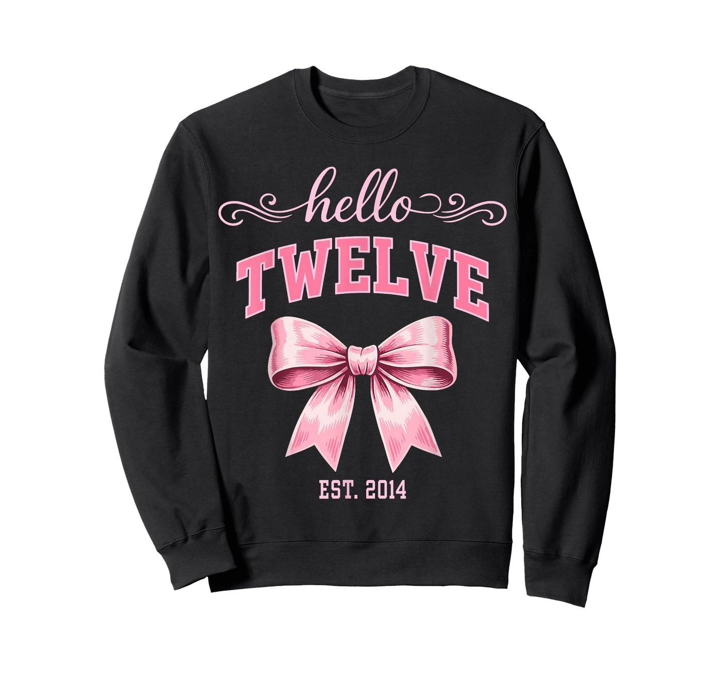 Hello Twelve Est 2014 Cute Coquette Bow 12th Birthday Girls T-Shirt