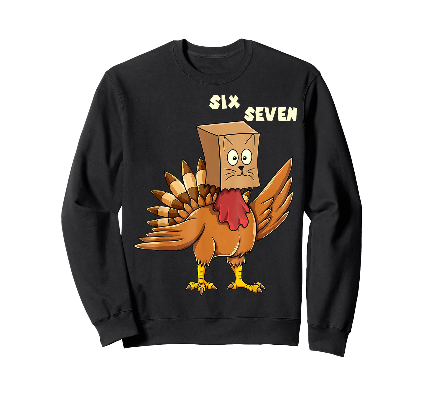 Thanksgiving Turkey Cat Six Seven Funny 6 7 Thanksgiving T-Shirt