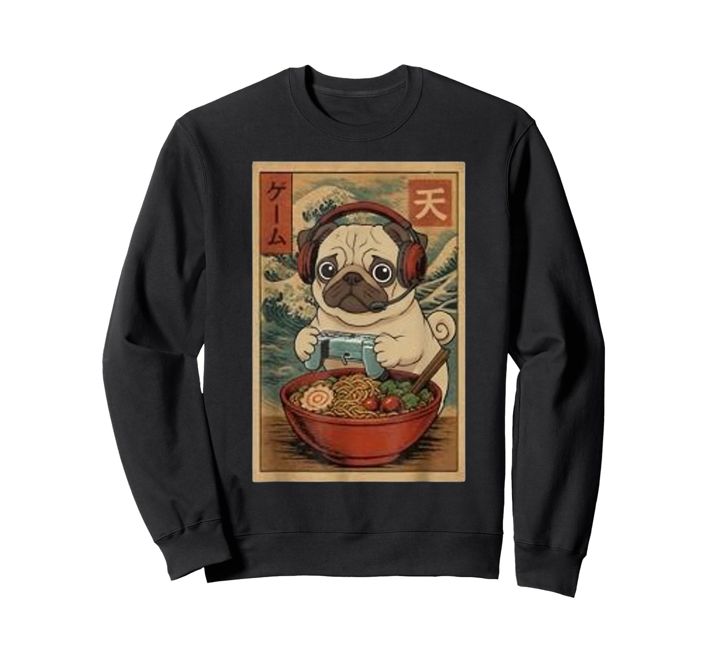 Gamer Pug Funny Ramen Retro Japanese Pug Gaming T-Shirt