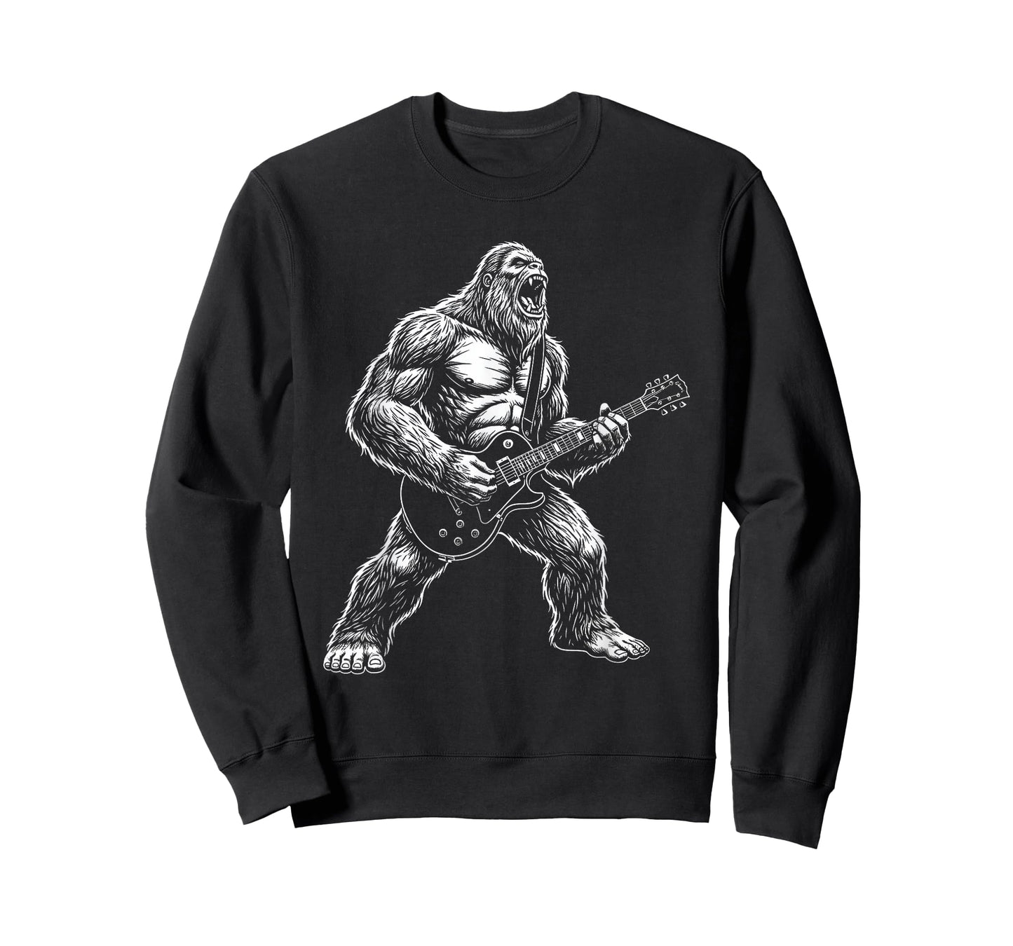 Funny Bigfoot Sasquatch Playing Guitar Rock Music T-Shirt