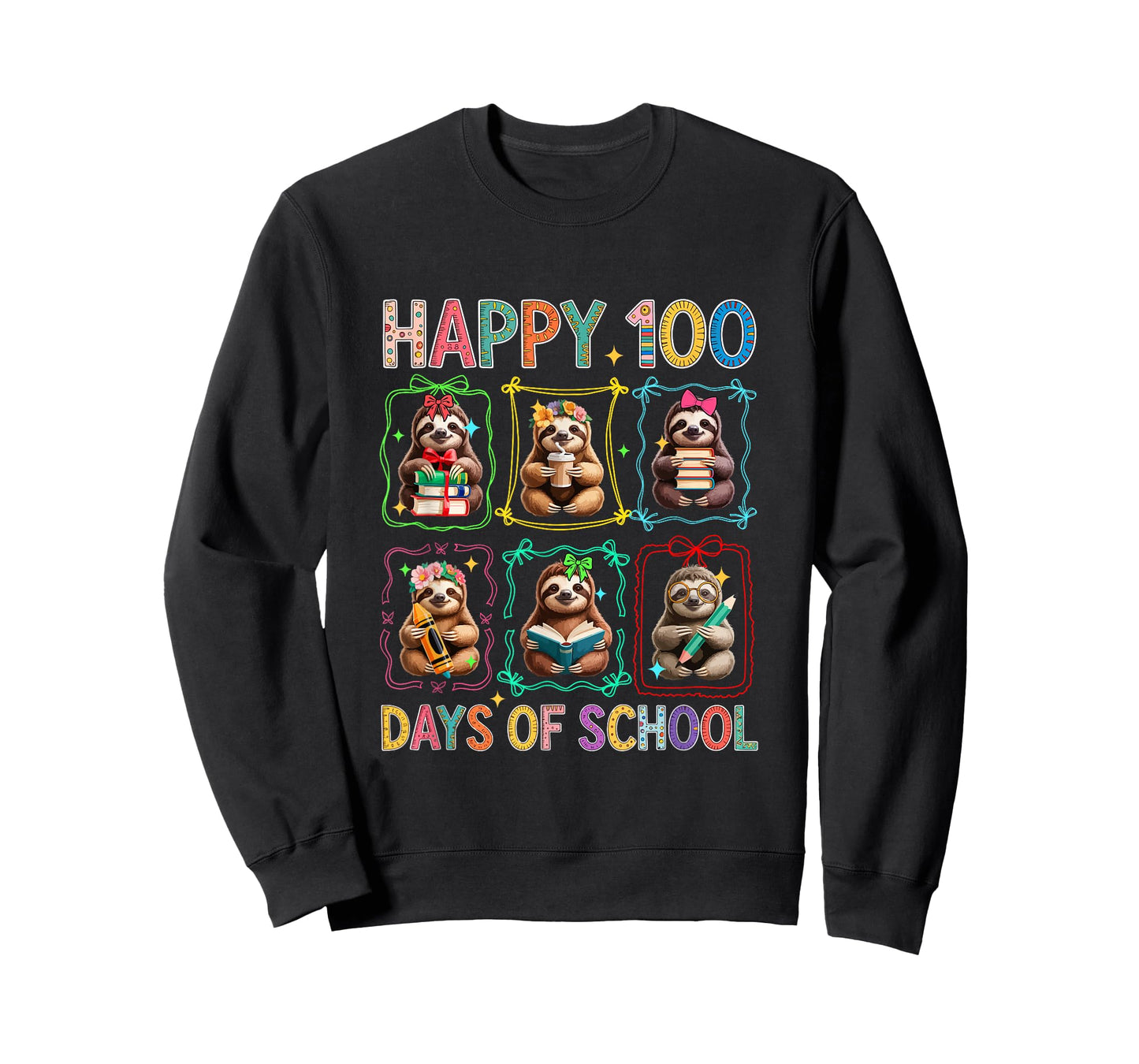 Happy 100 Days of School Colorful Group Sloths Students Kids T-Shirt