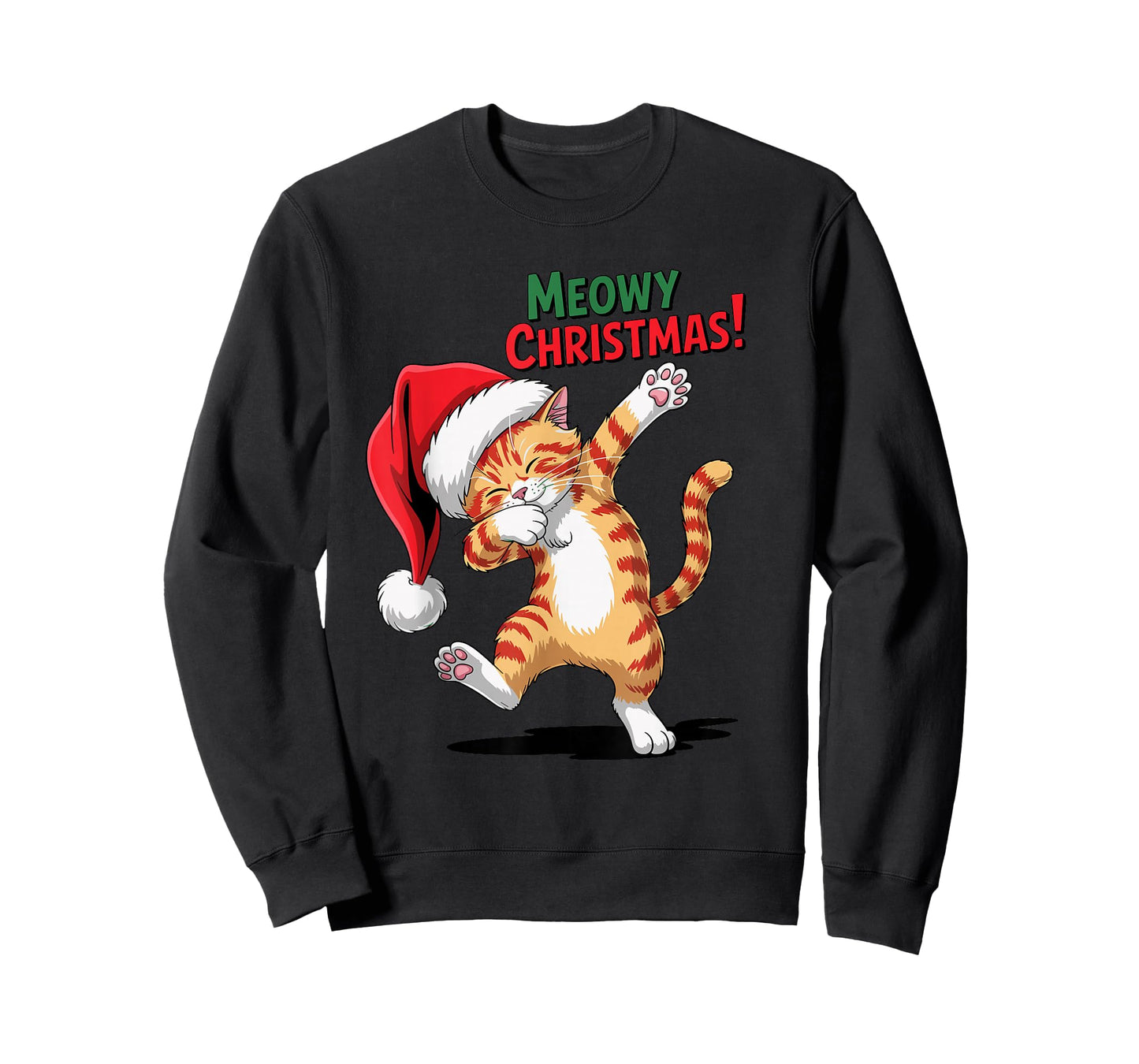Meowy Christmas Cat Dabbing in Santha Hat Xmas Funny T-Shirt