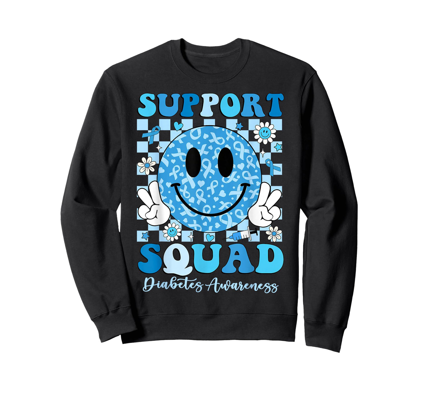 Support Squad Diabetes Awareness Shirt Blue Smile T1D Type 1 T-Shirt