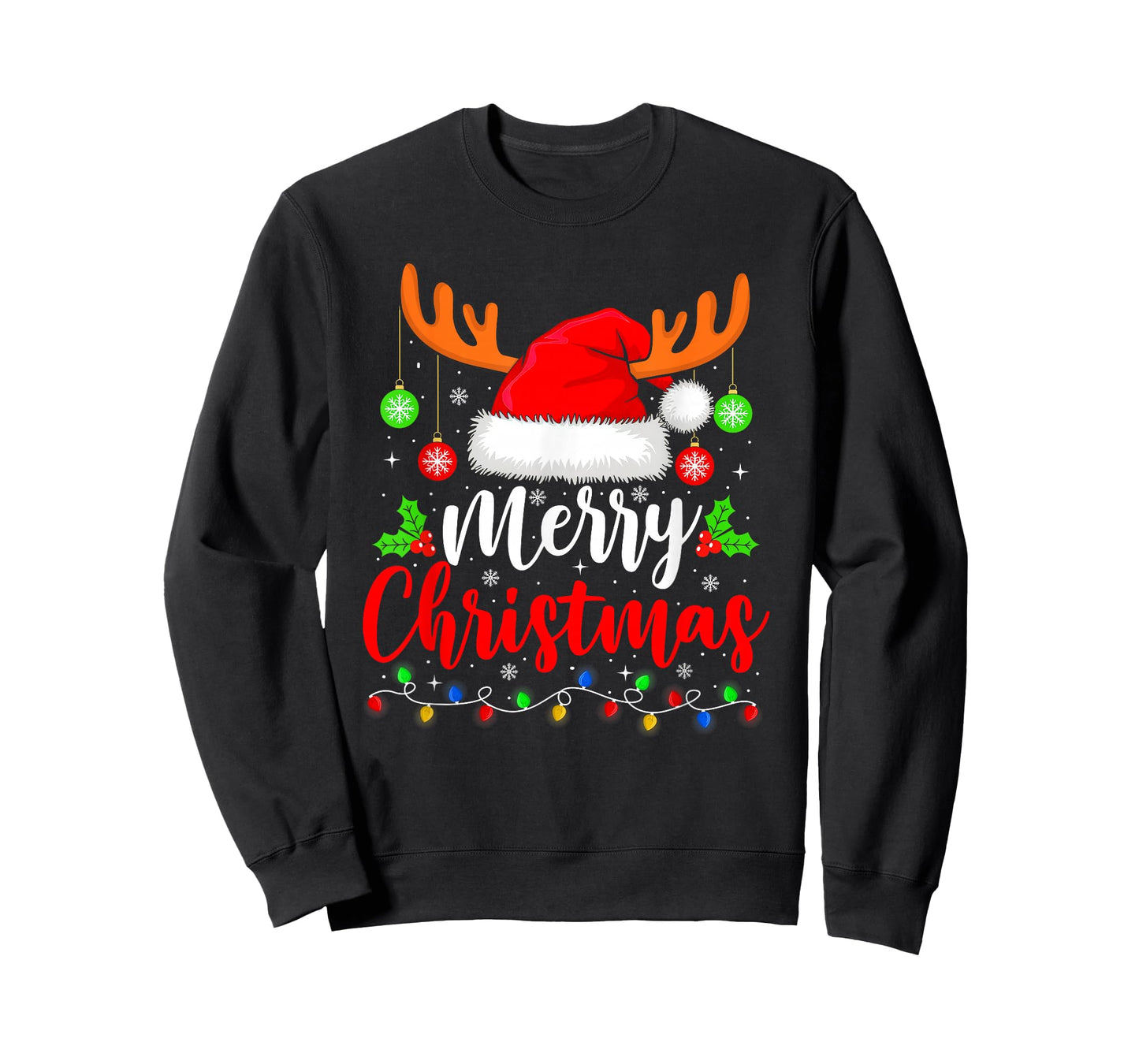 Merry Christmas Reindeer Santa Hat Xmas Family Men Women T-Shirt