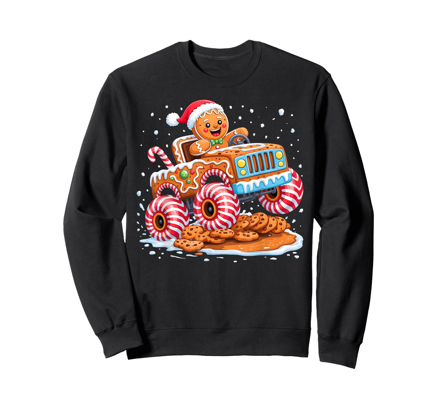 Funny Gingerbread Man Christmas Baking Monster Truck Boy Kid T-Shirt