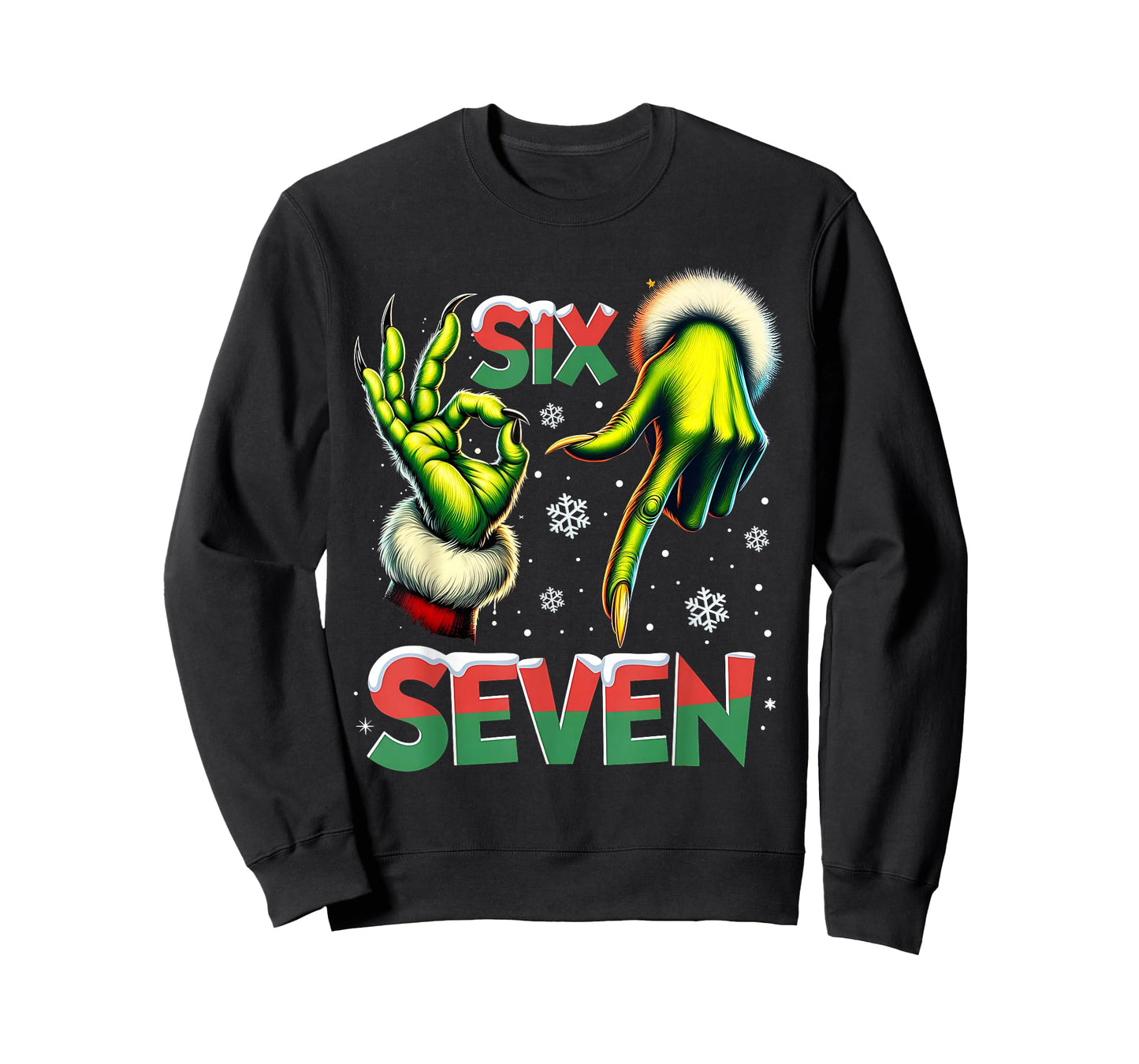 Six Seven Funny Green Hand Christmas Parody T-Shirt