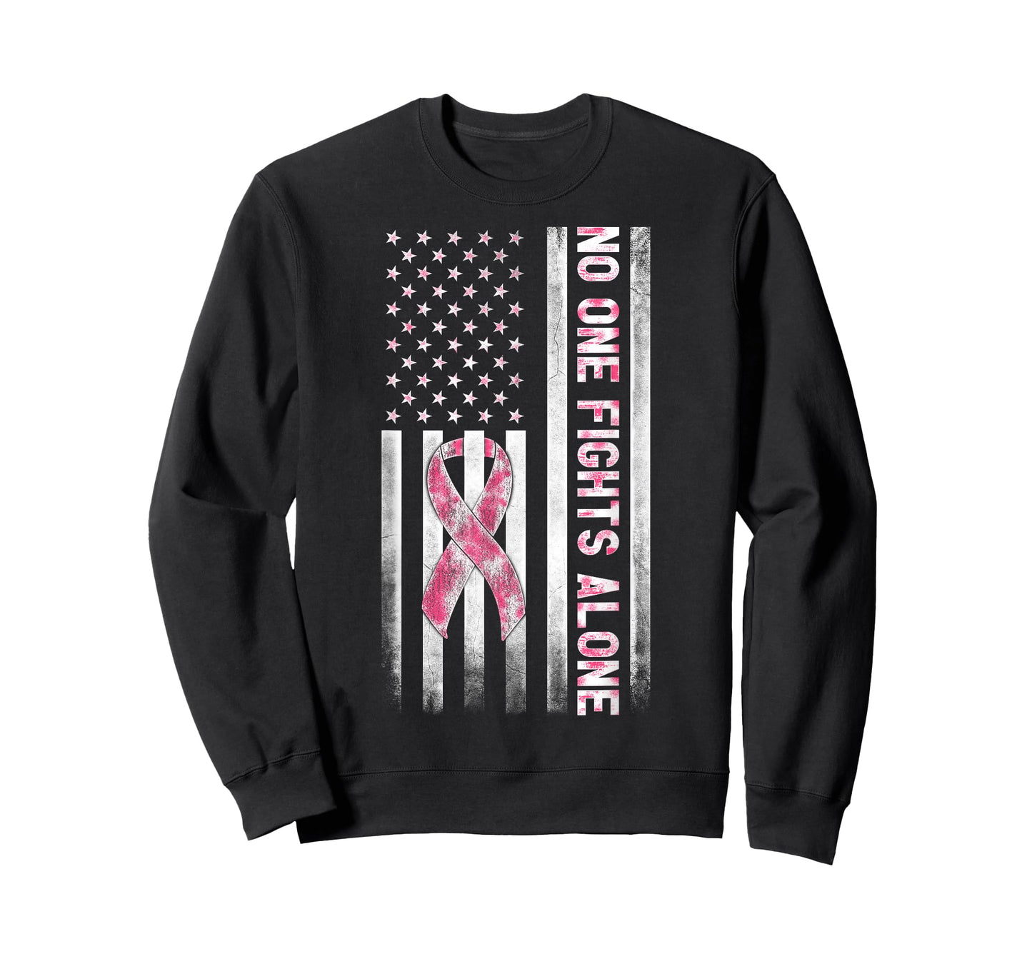 Pink White Grunge Graphic USA Flag Breast Cancer Awareness T-Shirt