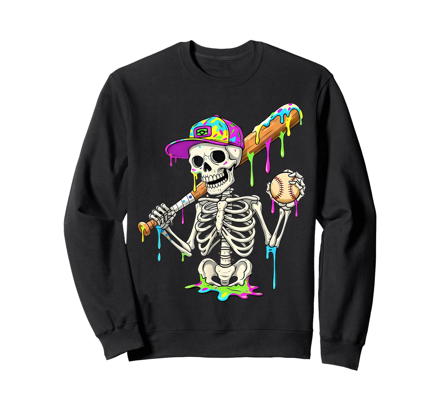 Skeleton Baseball Drip Boys Ice Cream Drip Youth Baseball T-Shirt