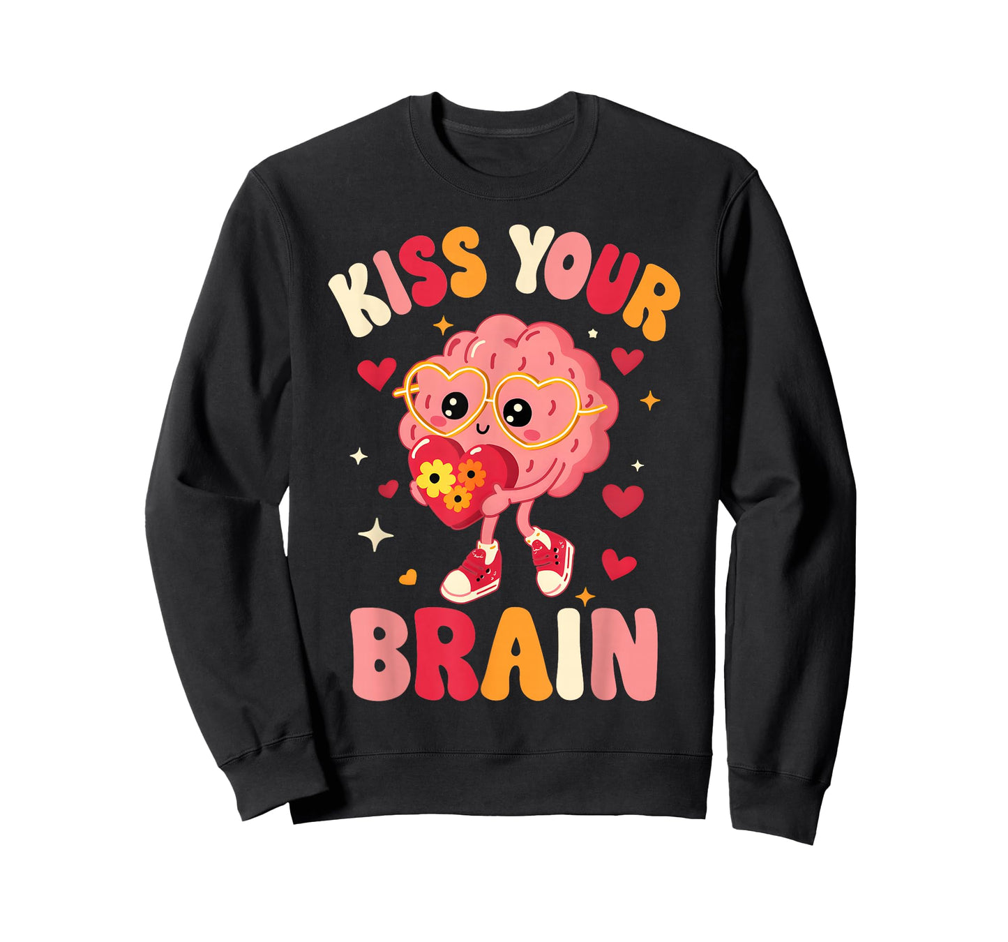 Valentine Kiss Your Brain Retro Teacher Squad Heart Kid T-Shirt