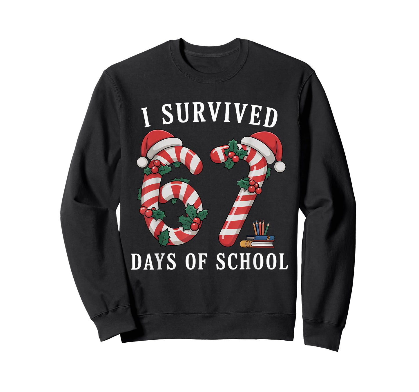 I Survived 67 Days of School Christmas Candy Cane Six Seven T-Shirt