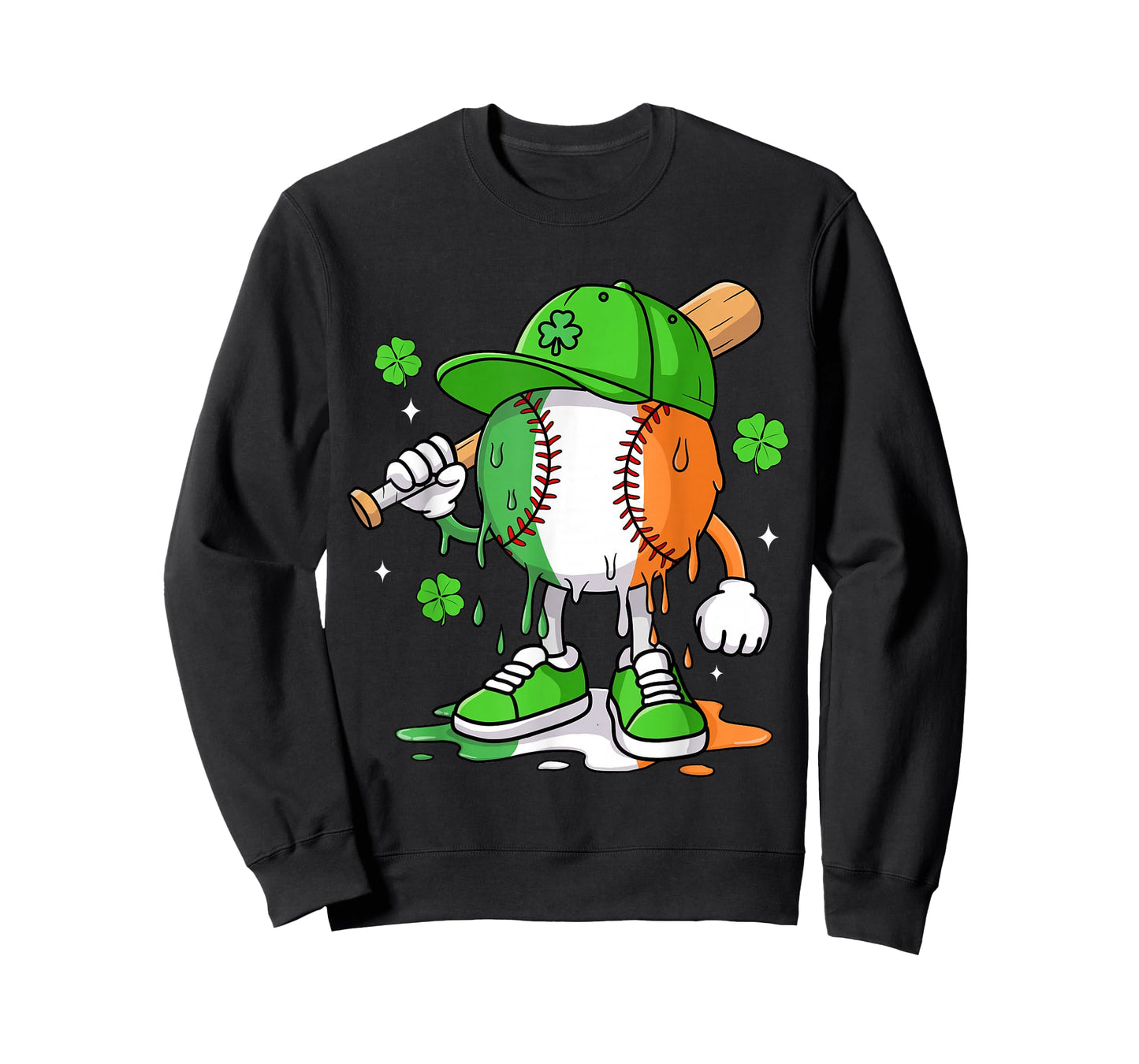 Boys St Patricks Day Irish Flag Kids Baseball Ice Cream Drip T-Shirt