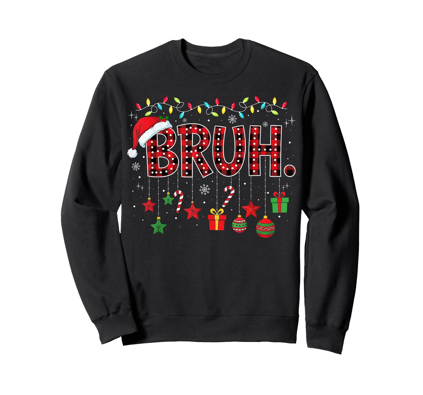 Bruh Funny Christmas Red Plaid Teens Boys Kids Xmas Pajamas T-Shirt