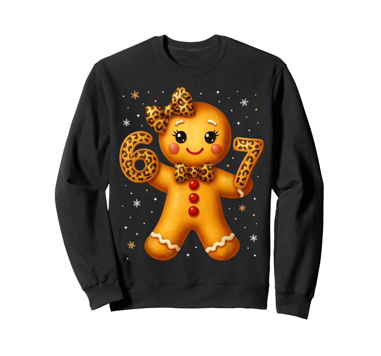 Christmas Funny Gingerbread Six Seven 67 Leopard Bow Girl T-Shirt