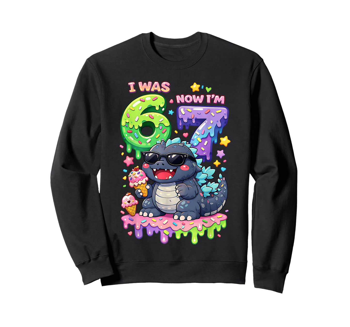I was 6 Now I'm 7 Birthday 67 Meme Kaiju Ice Cream Kawaii T-Shirt