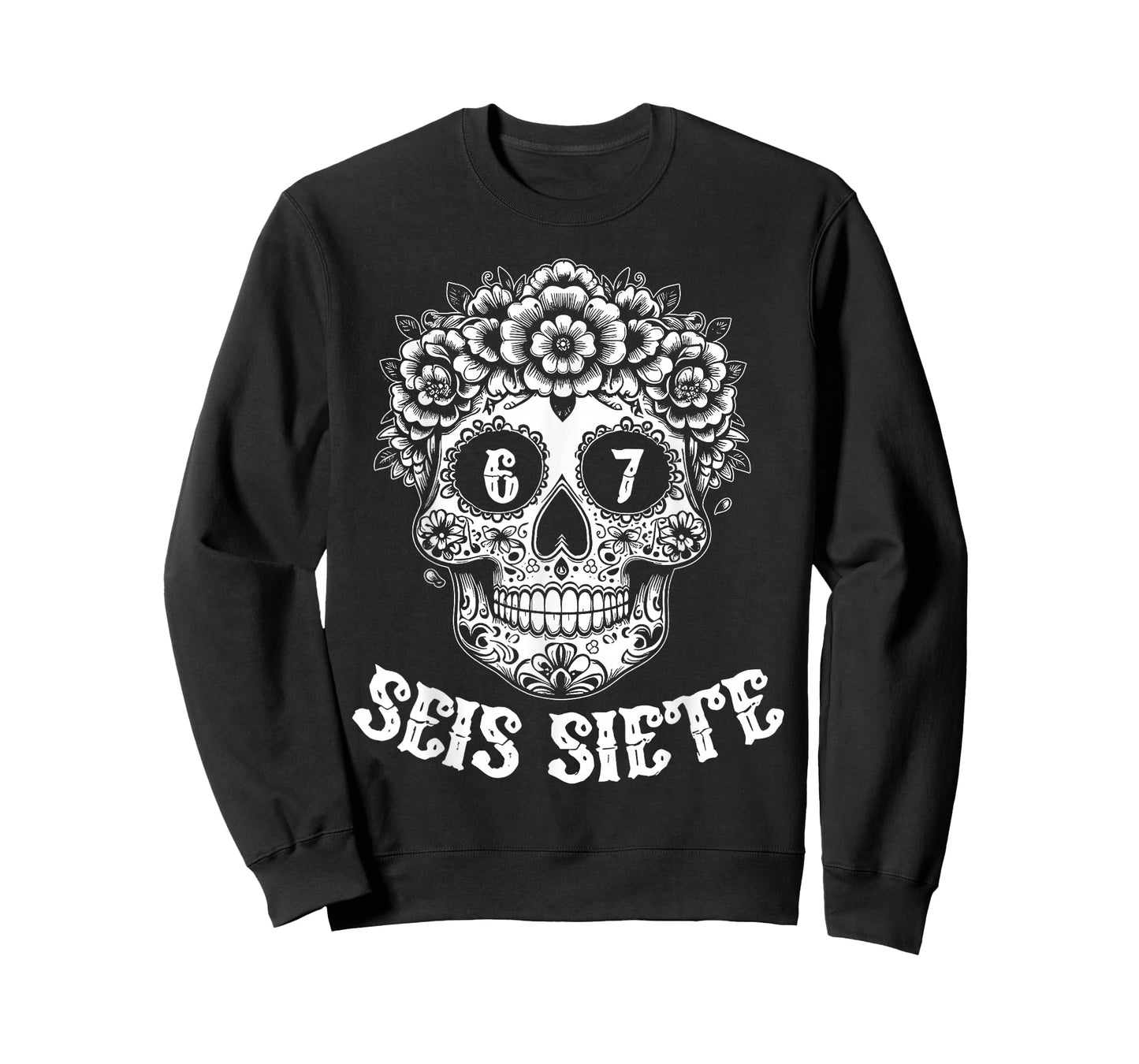 SEIS Siete Mexican Los Muertos Calaveras Skull 67 Boys Girls T-Shirt