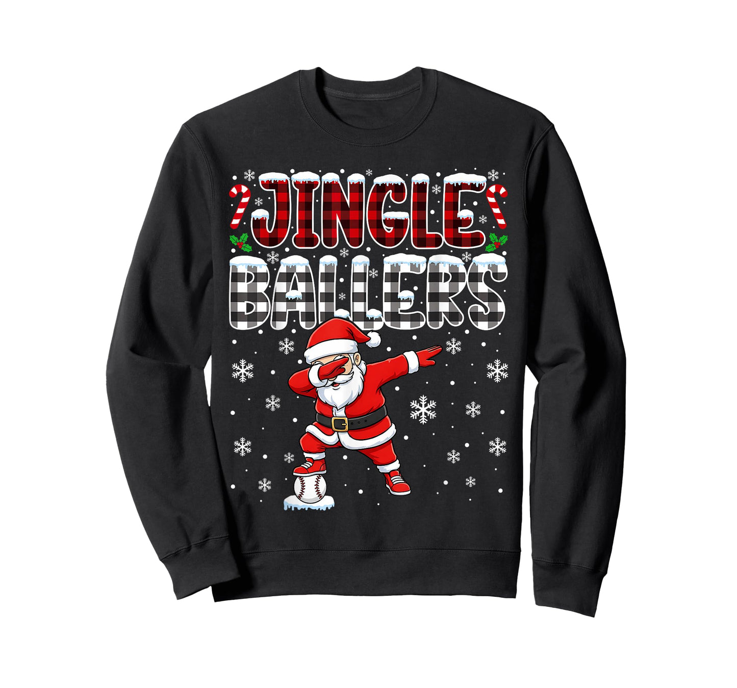 Jingle Ballers Plaid Santa Dabbing Baseball Christmas T-Shirt