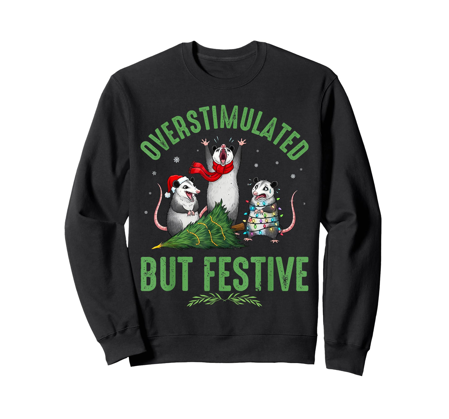 Funny Overstimulated But Festive Christmas Possum Holiday T-Shirt
