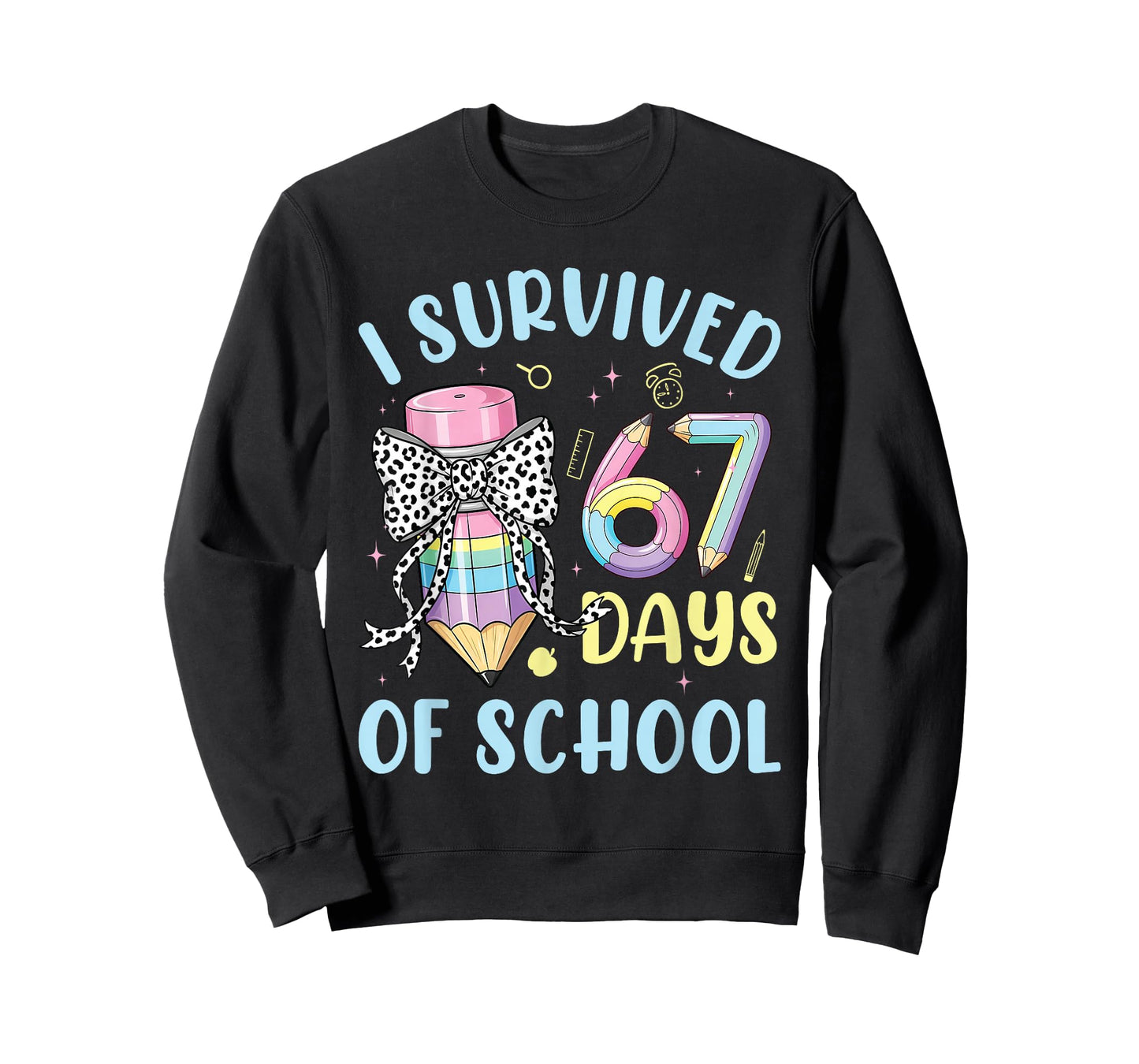 I Survived 67 Days of School Cute Pastel Pencil Bow Design T-Shirt