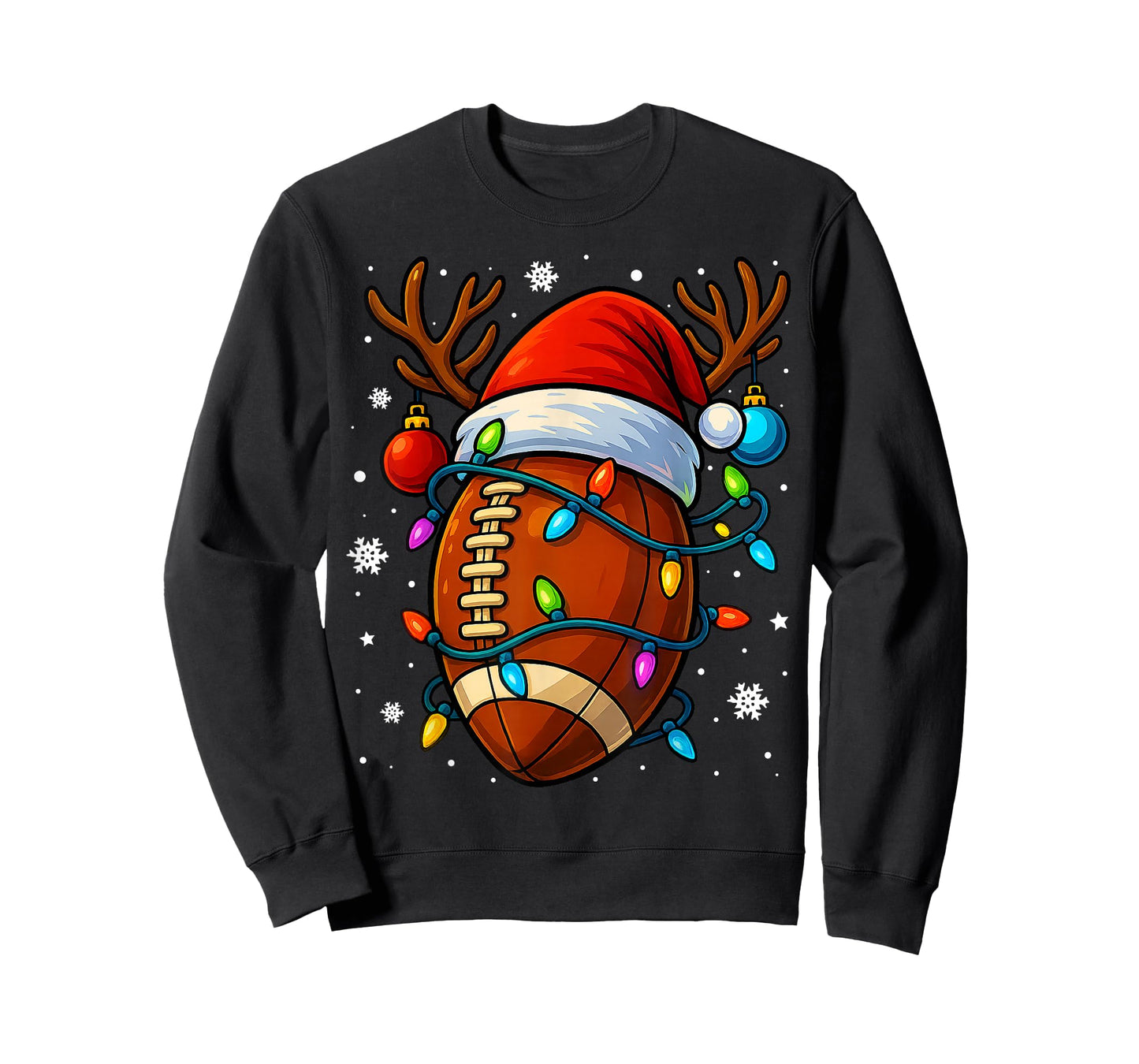 Christmas Football Santa Hat Lights Xmas Pajamas Men Boys T-Shirt