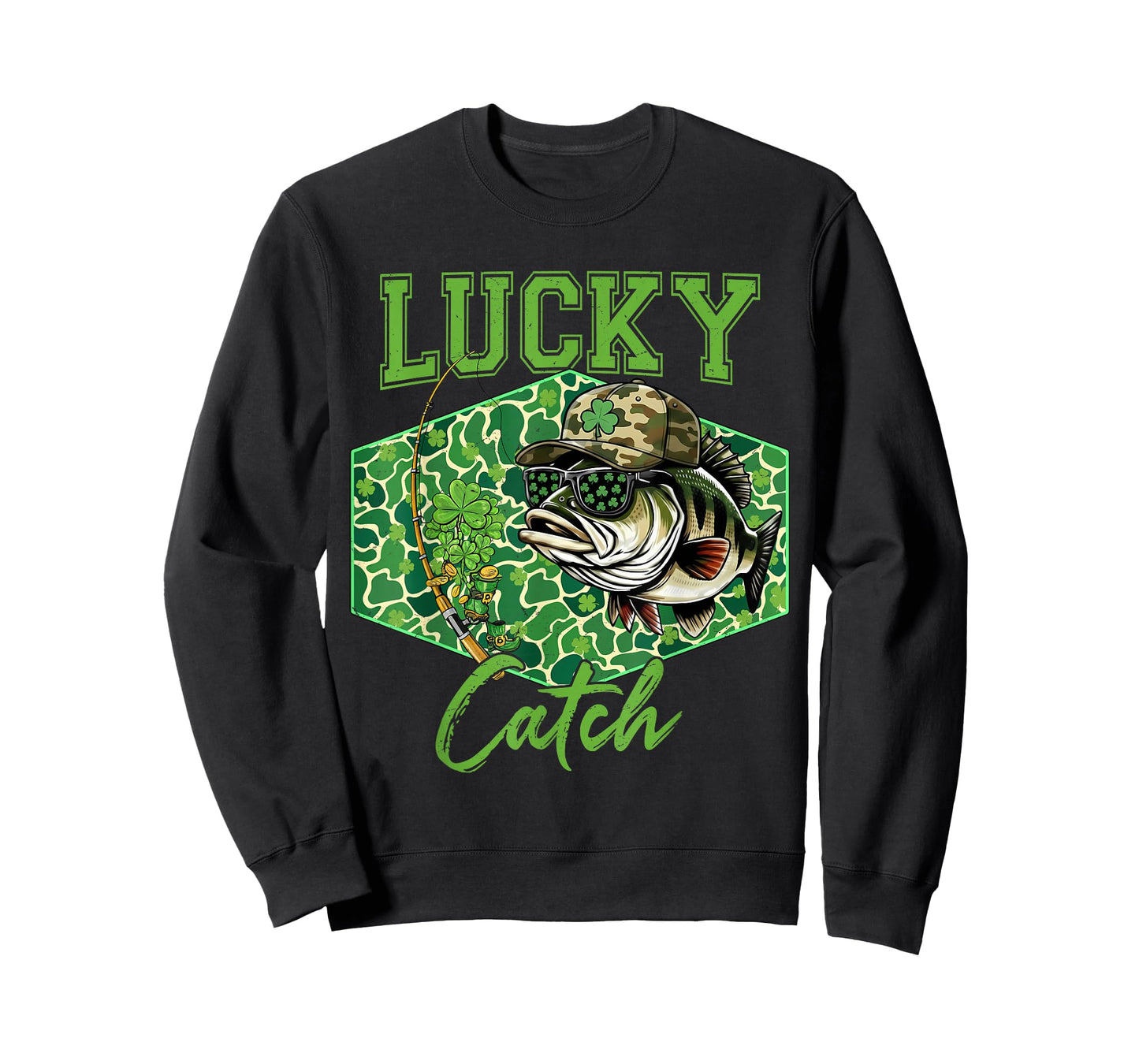 Lucky Catch Bass Fishing Fisherman St Patricks Day T-Shirt