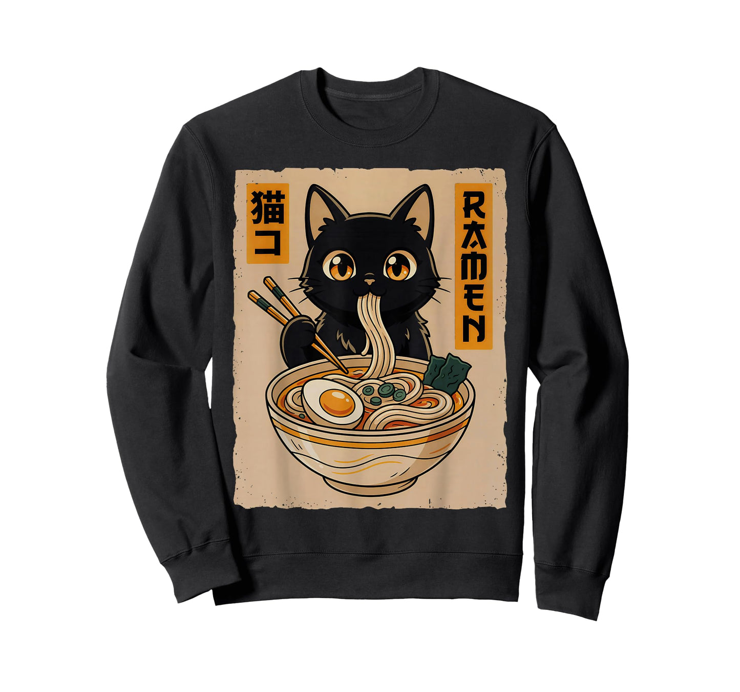 Funny Kawaii Anime Cat Eating Ramen Noodles Bowl Cat Lover T-Shirt