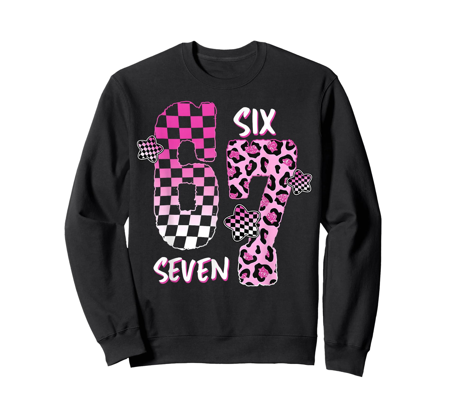 Pink Checker Leopard 6 7 Funny Six Seven Meme Girl Women T-Shirt