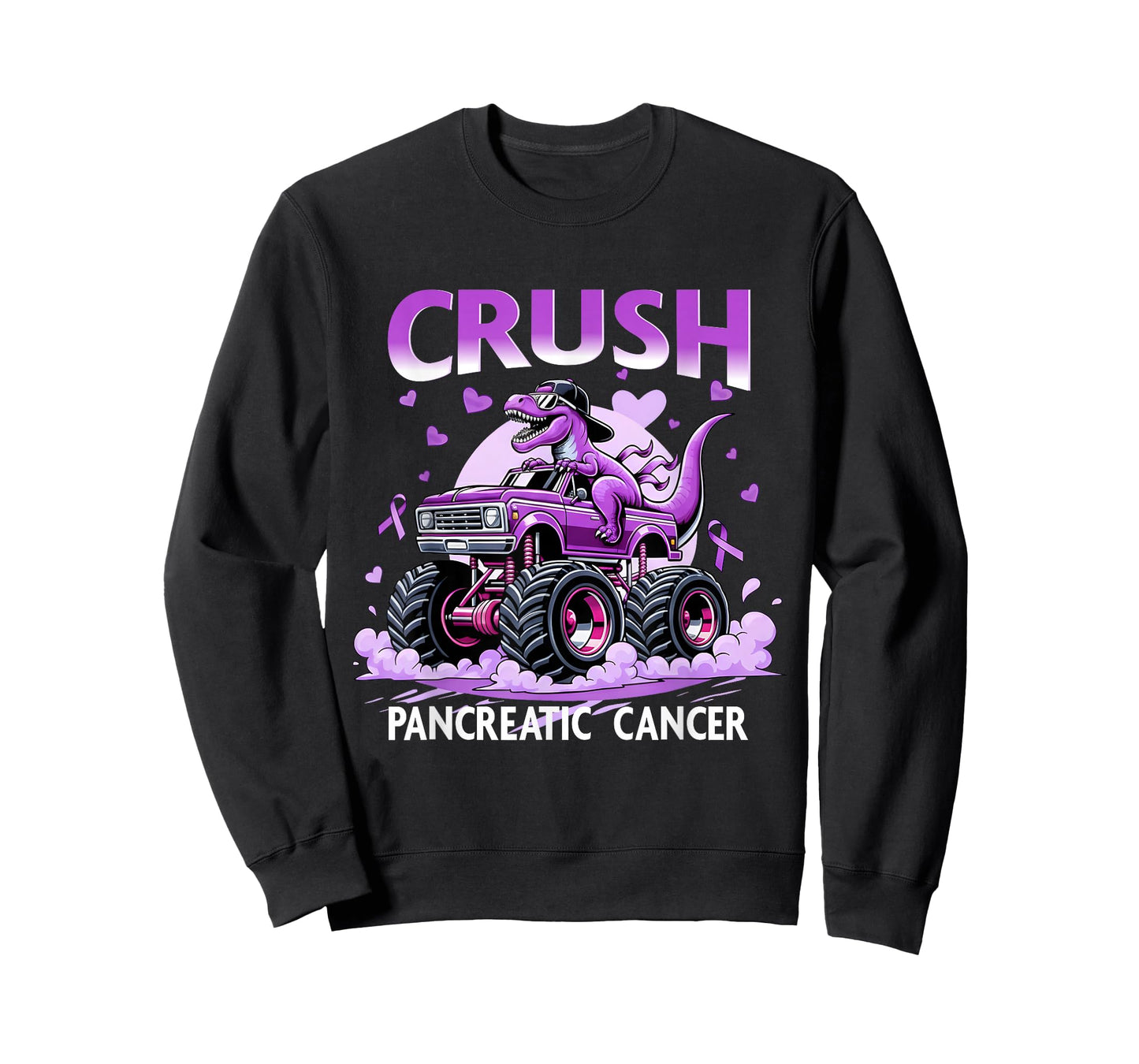 Crush Pancreatic Cancer Dino Truck Purple Ribbon Support T-Shirt
