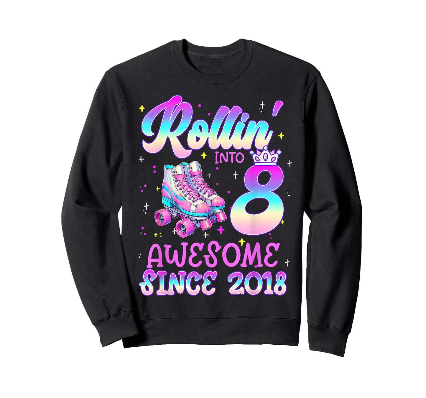 Rolling Into 8 Year Old 8th Birthday Girl Roller Skating T-Shirt