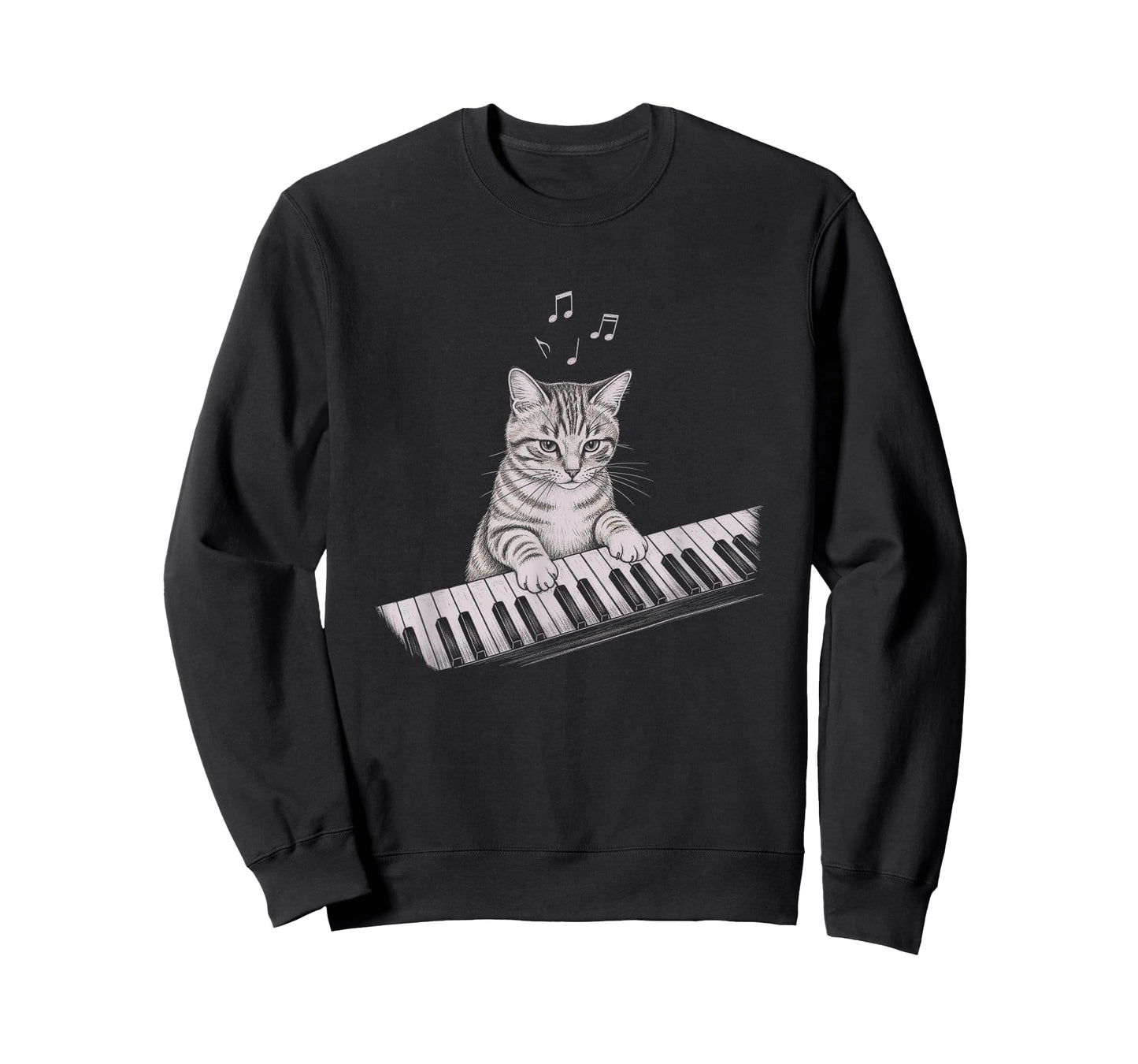 Cute Cat Playing Keyboard Drawing Art Design T-Shirt