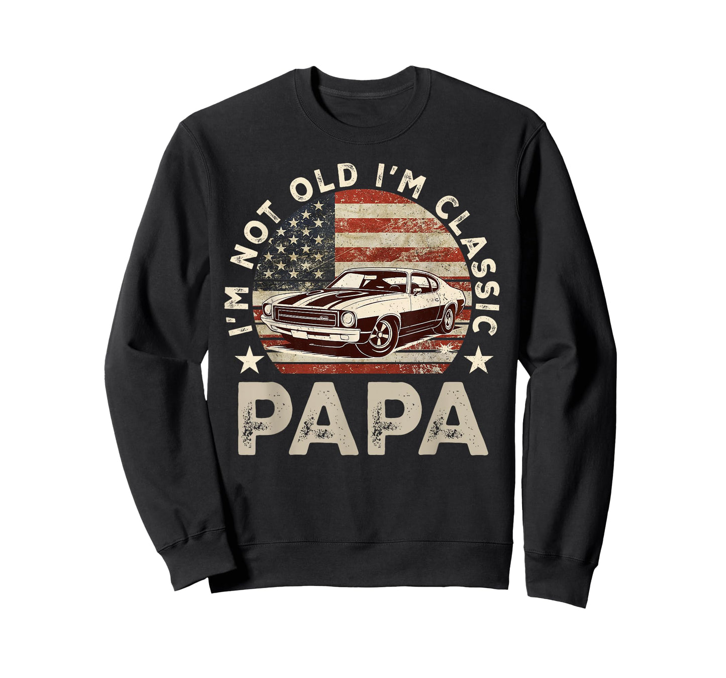 Funny Old Car Classic American US Flag Mens Dad Papa Grandpa T-Shirt