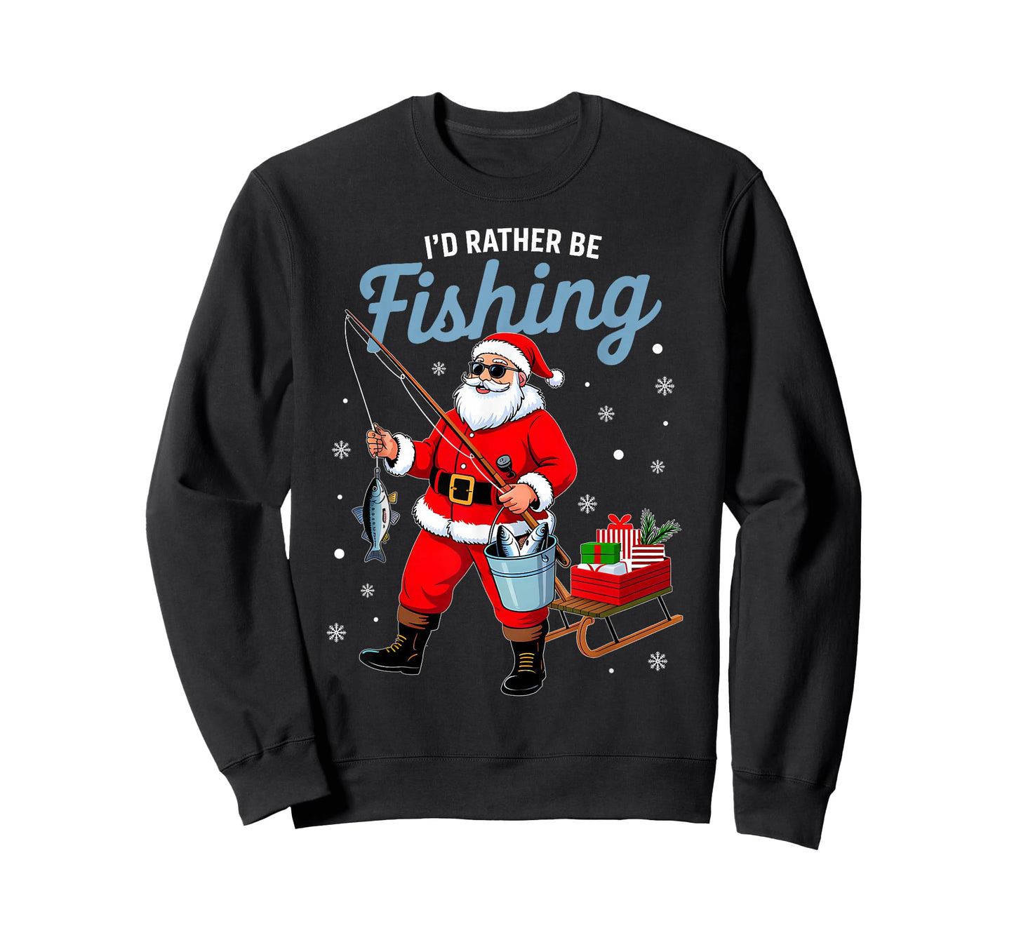 Santa Fishing Christmas Funy Xmas Pajamas Men Dad Fisherman T-Shirt