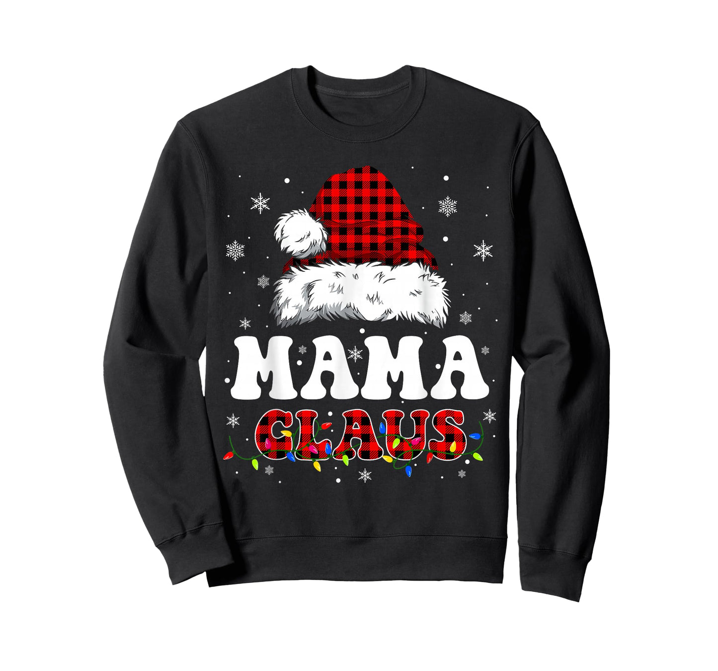 Mama Claus Funny Christmas Lights Pajama Family Matching T-Shirt
