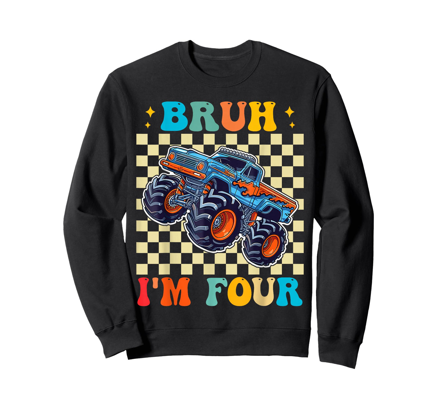 Kids Bruh I'm Four 4 Year Old Monster Truck 4th Birthday Boy T-Shirt
