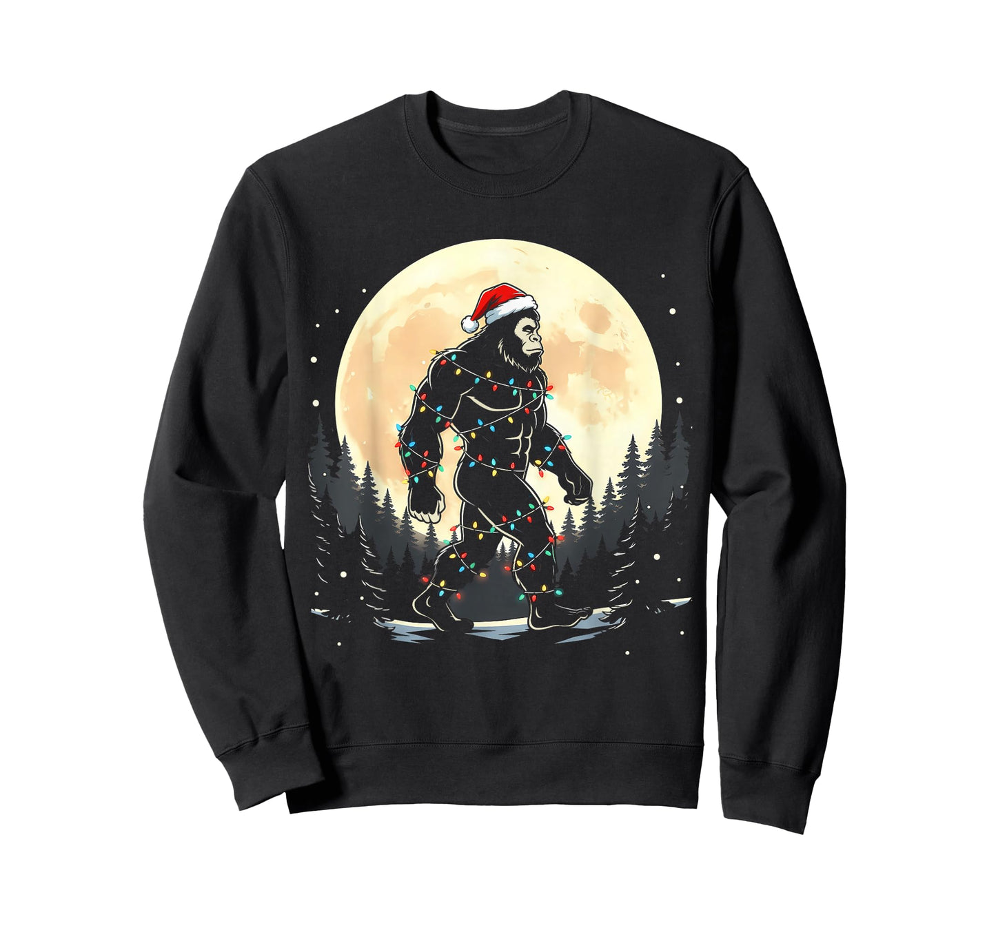 Sasquatch Santa Christmas Tree Lights Funny Xmas Boys Men T-Shirt