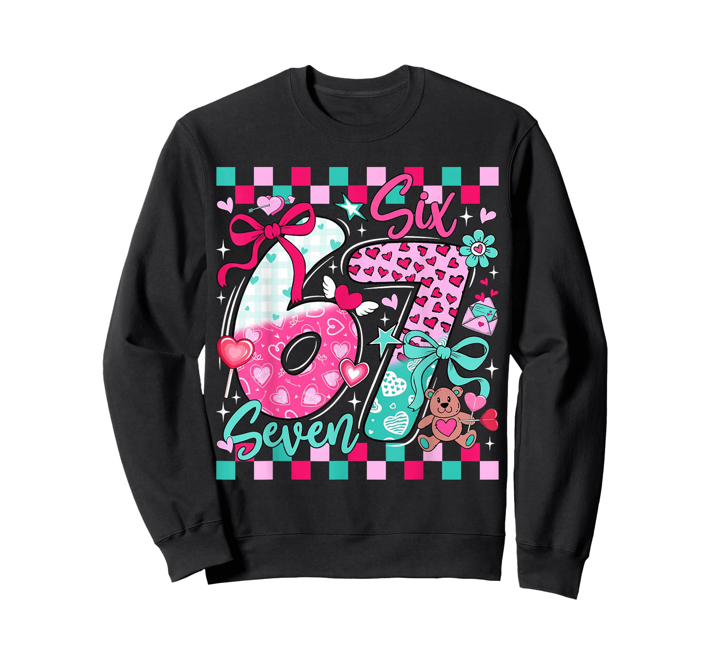 Six Seven Meme 67 Coquette Bow Valentines Day Women Girl Kid T-Shirt