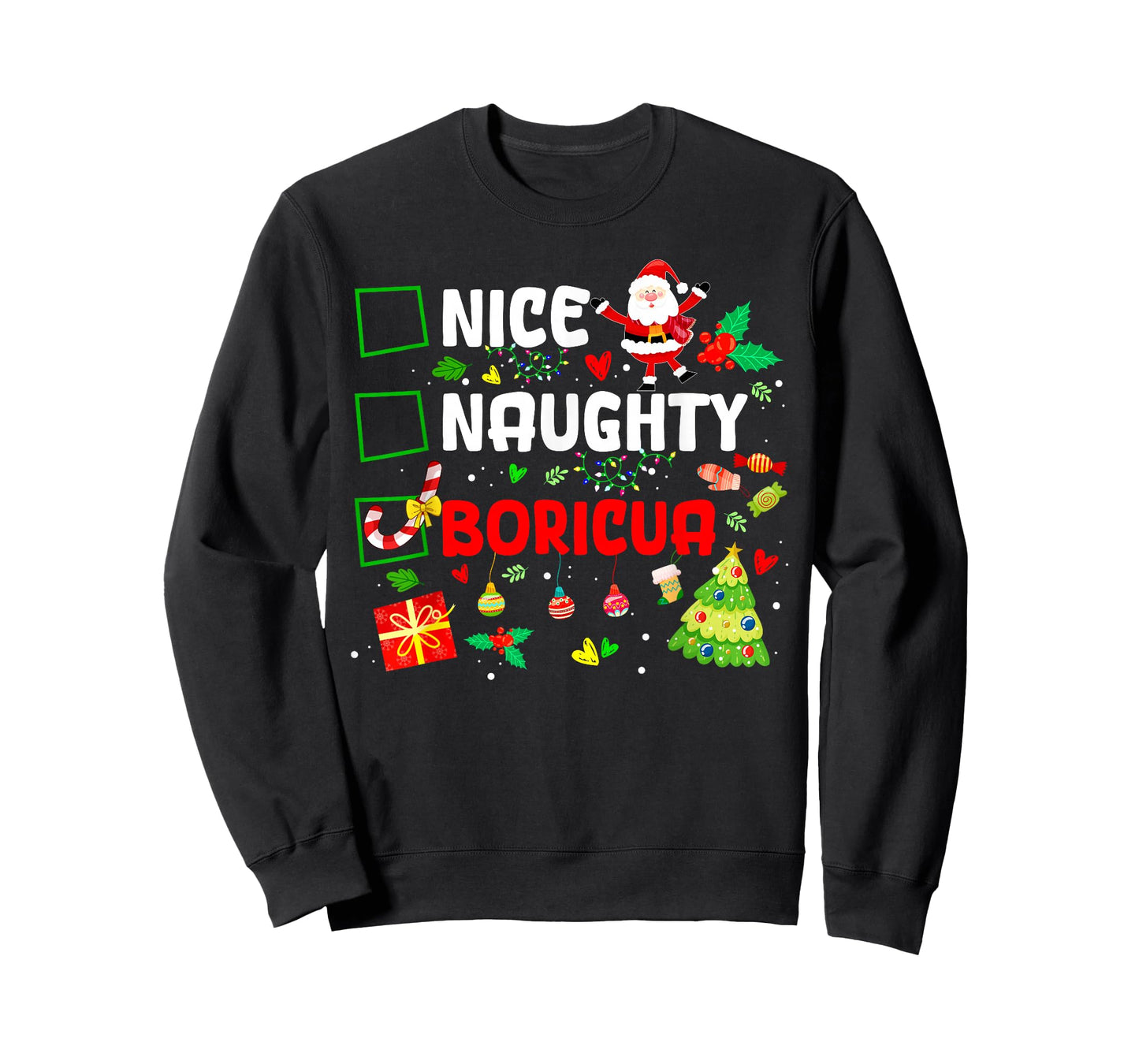 Nice Naughty Boricua Puerto Rico Women Christmas Santa T-Shirt