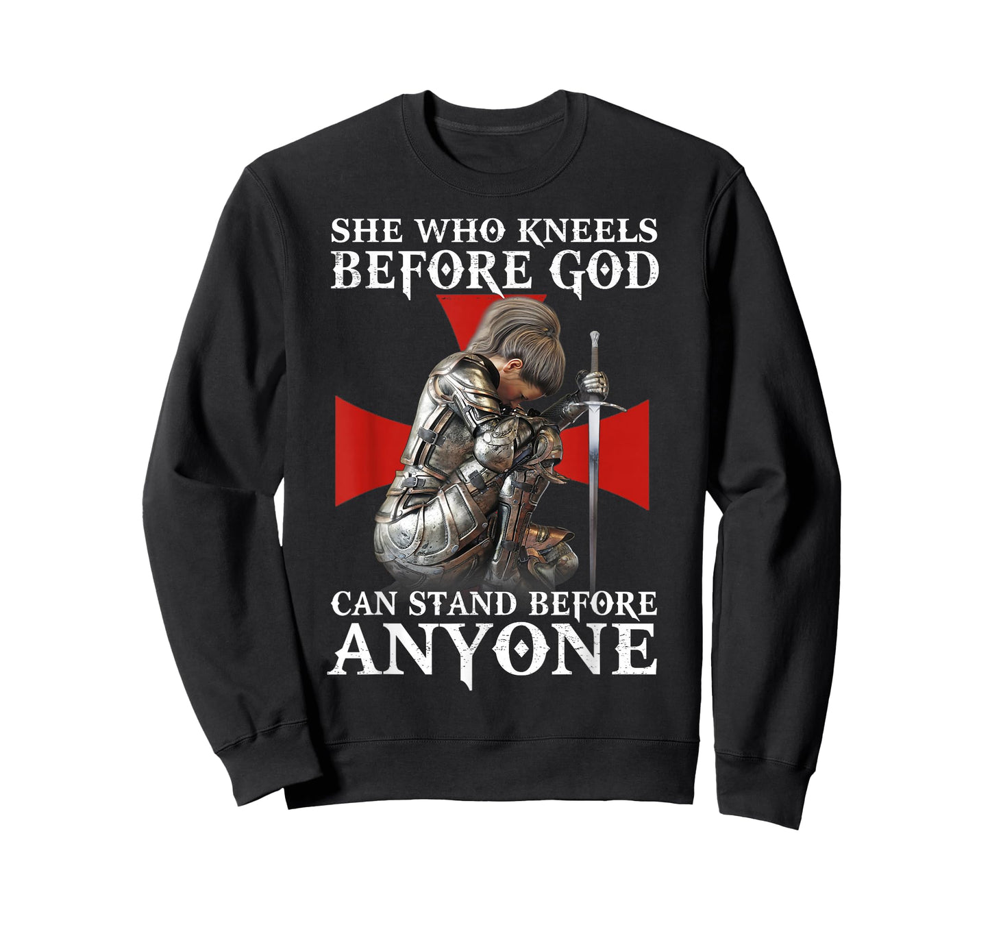 Women Knight Templar Warrior Kneels Before God T-Shirt